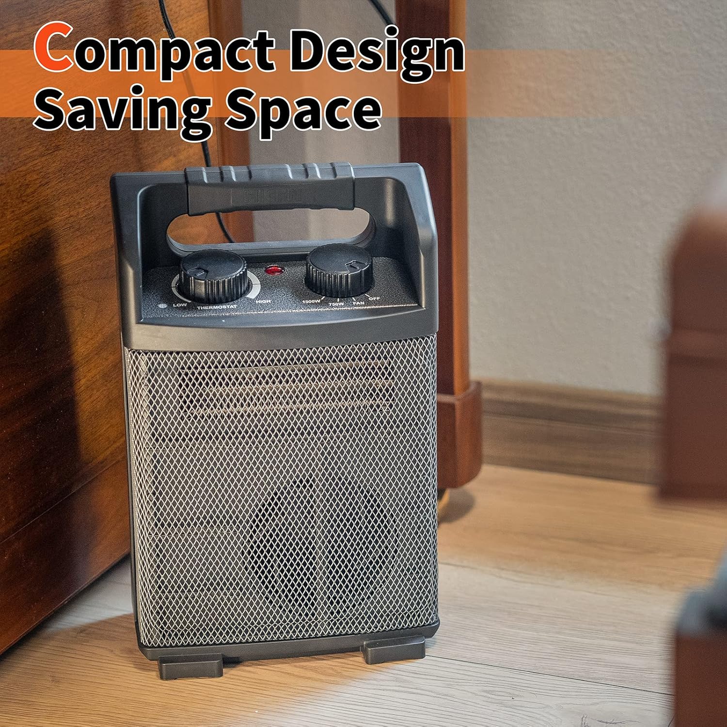HICFM 1500W Electric Utility Space Heater BTU 5120 with Thermostat Control, Two Power Setting, Fan Only Option, Built-in Carrying Handle, Tip-Over Switch, Cool Touch, UL Safety (kilowatts, 1.5)