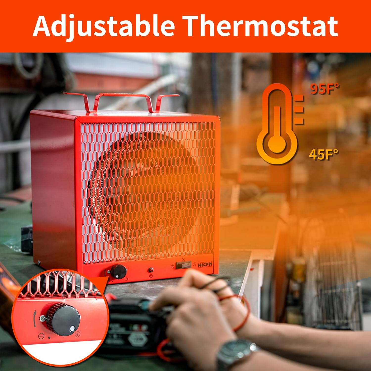 HICFM 240V Fan-Forced Industrial Space Heater 5600W, heats Up to 600 ft². with Fan Only Function, 6ft Cord, Integrated Thermostat Control, Carry Handle and Overheat Protection, UL Safety