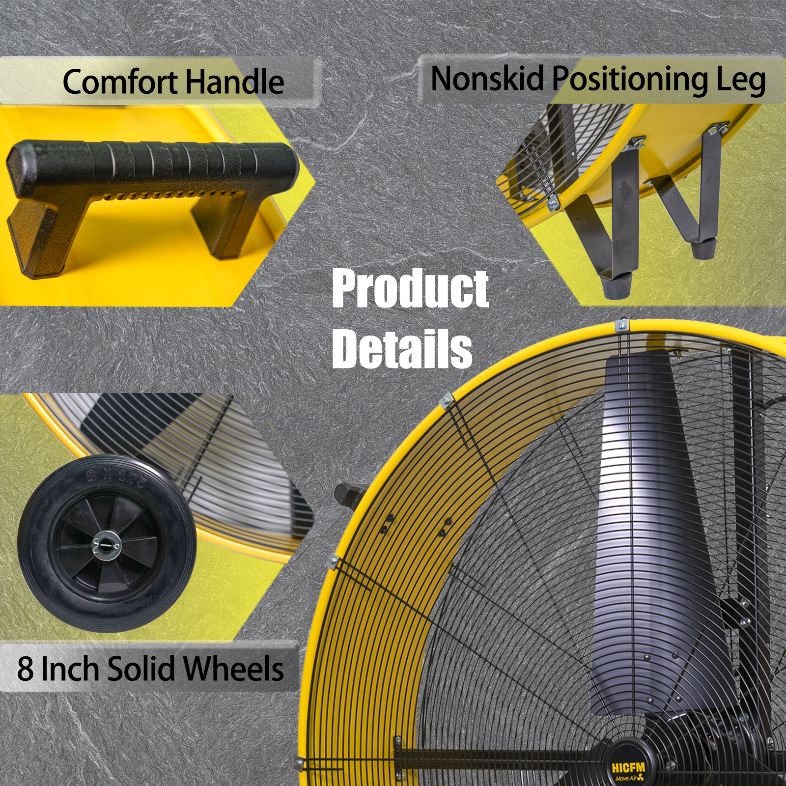 HiCFM 26800 CFM 42 inch Industrial Drum Fan, 4/5HP Powerful Motor, Heavy Duty Barrel Structure, 8 inch Wheels, Move Much Air for Warehouse, Garage or Industrial Commercial Use - CUL Listed