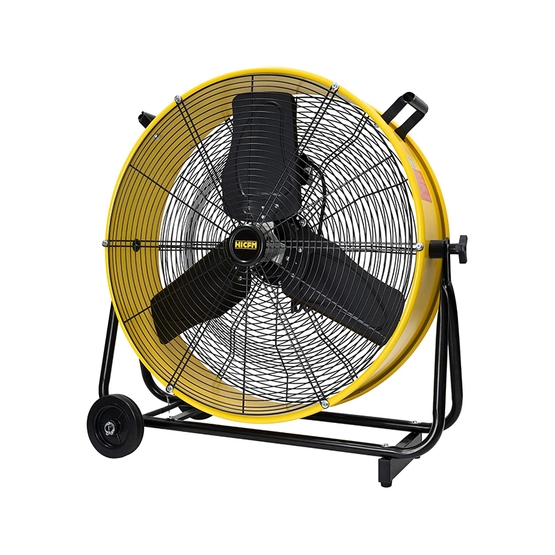 24 Inch Enclosed Motor Drum Fan with TEAO Sealed Powerful 1/3HP Motor, 9 Feet Cord, 9200 CFM 2-Speeds High Velocity, Safety Yellow Shop Fan, 180 Degree Tilting, Move Much Air, UL Approved
