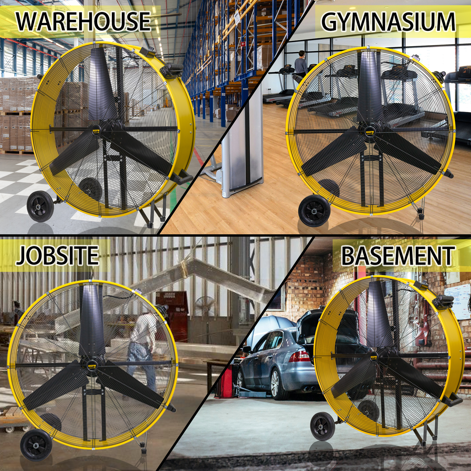 HiCFM 26800 CFM 42 inch Industrial Drum Fan, 4/5HP Powerful Motor, Heavy Duty Barrel Structure, 8 inch Wheels, Move Much Air for Warehouse, Garage or Industrial Commercial Use - CUL Listed