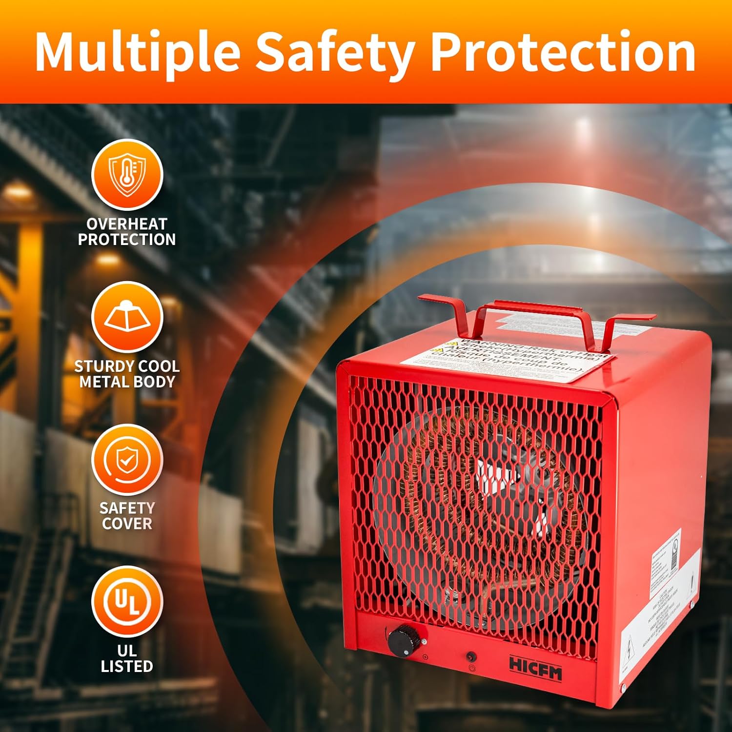 HICFM 240V Electric Garage Heater 4800W Fan-Forced Industrial Heater with Thermostat Control, Fast Heats Up to 500 ft² NEMA 6-30P Plug for Workshop or Factory - UL Listed