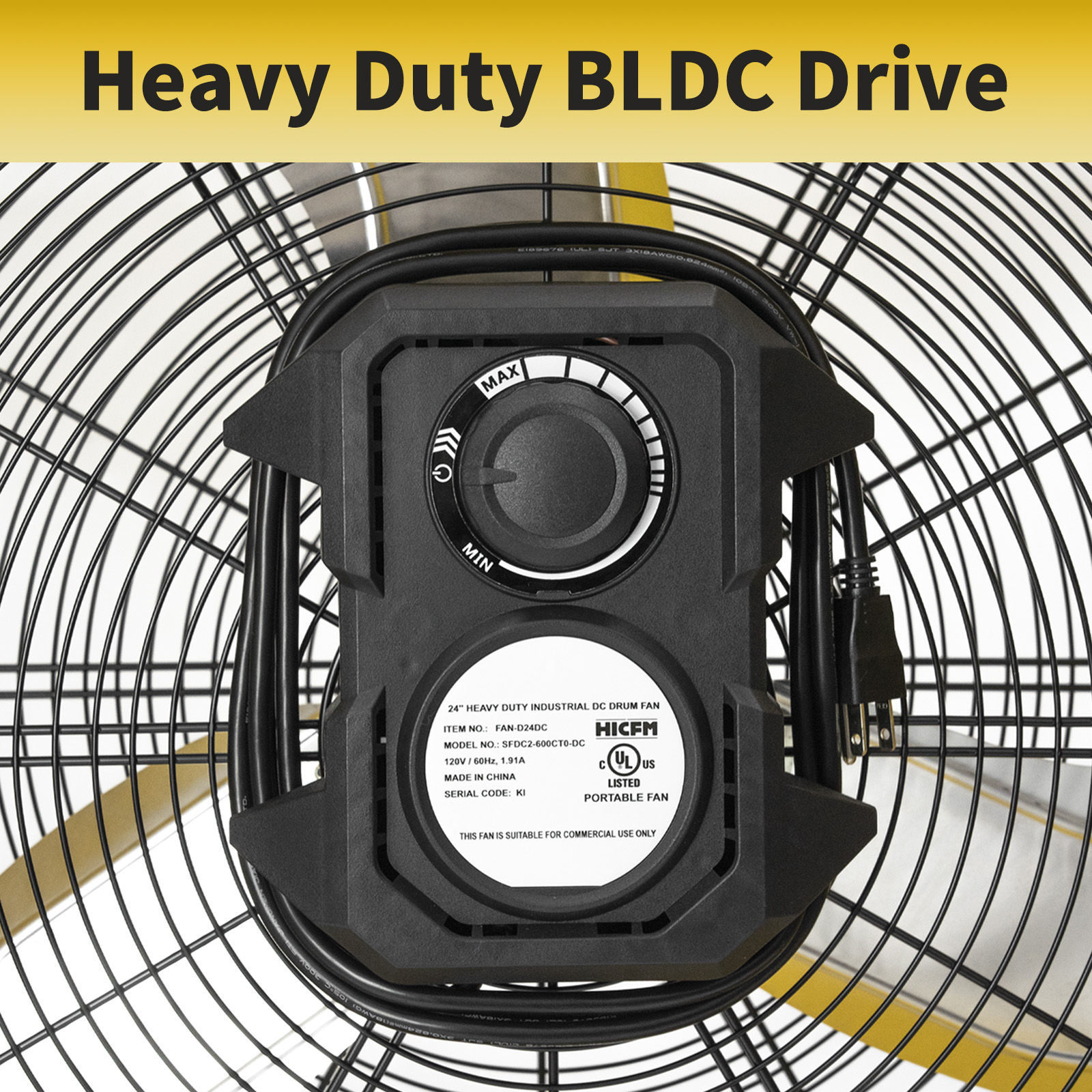 HiCFM 8800 CFM 24 inch BLDC Drive Drum Fan with High Efficiency EC Motor, Variable Speed Control, Friendly Noise Operation for Air Circulation, UL Listed