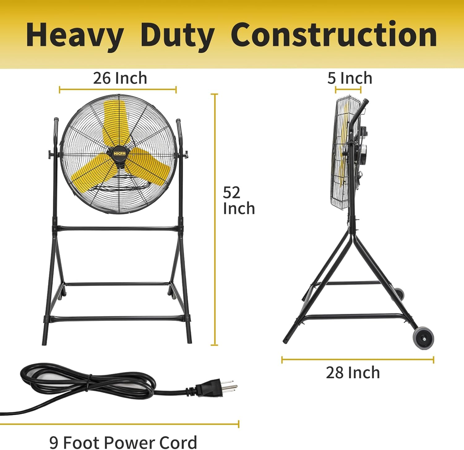 7900 CFM 24 inch Roll-About Tilt Stand Fan with Ball Bearing Powerful 2/5HP Motor, 9FT Cord, 180 Degree Tilting with Wheels for Industrial Use, UL Safety Listed