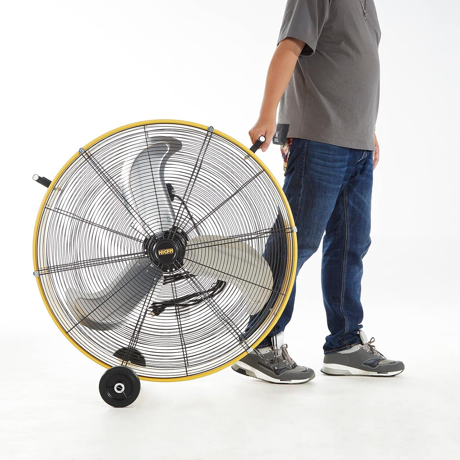 13000 CFM 30 inch Heavy Duty High Velocity Barrel Floor Drum Fan With Powerful 1/3HP Motor, 9ft Cord, 5in Solid Wheels for Workshop, Garage, Commercial or Industrial rooms - UL Safety Listed