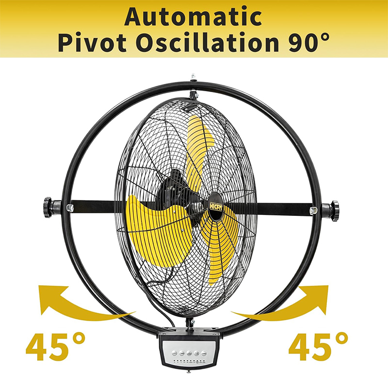 5000 CFM 20 inch Orbital Remote Control Wall Mounted Fan, 1/5HP Motor, Manual & Remote Operation, Timer, Oscillation & Tilting, 3 Speed, 9ft Power Cord Industrial and Commercial- UL Listed