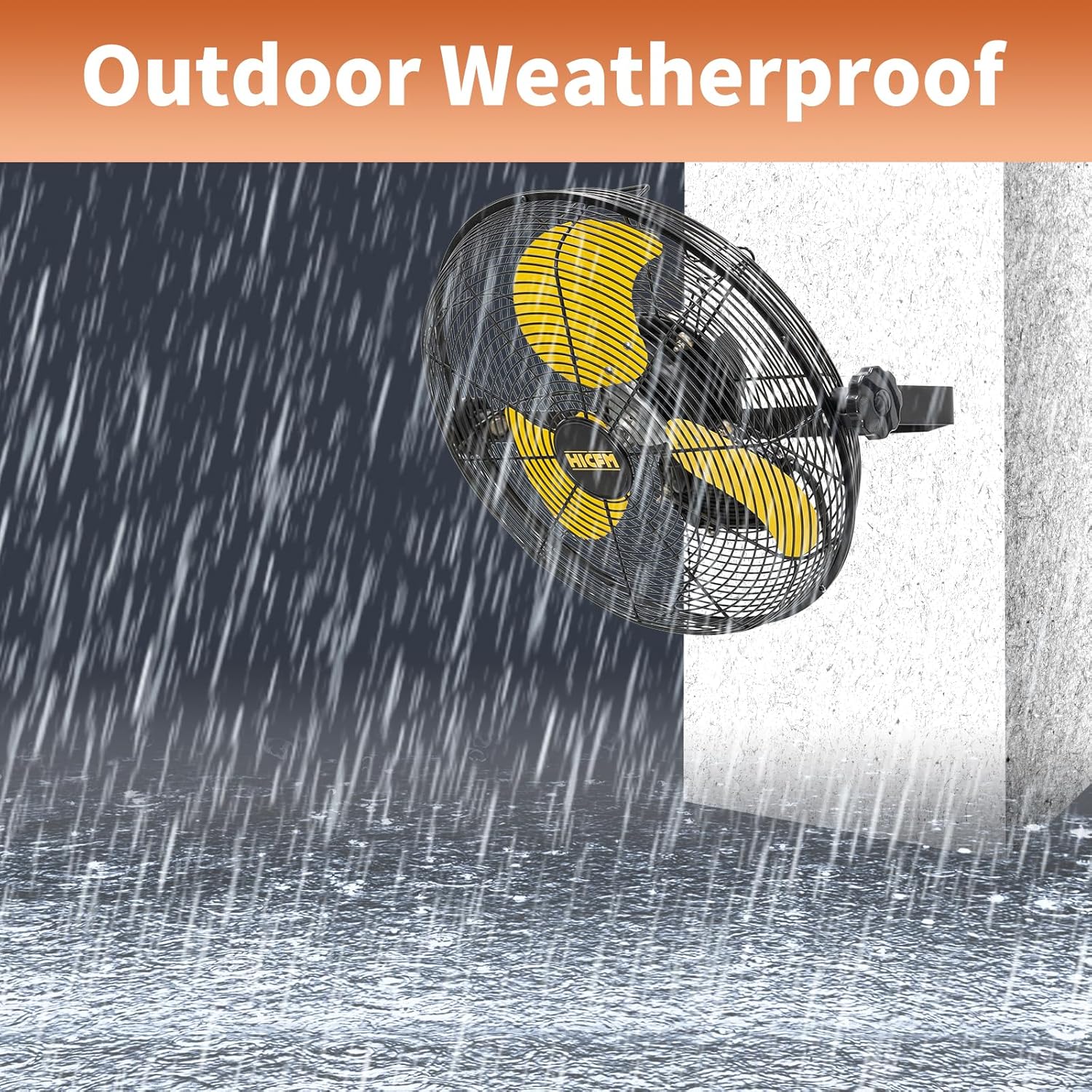 2600 CFM 14 inch Outdoor High Velocity Wall Mounted Fan with IP44 Enclosure Motor, Sealed Control Box, 9 FT Cord & GFCI Plug, 3-Speed Weatherproof for Patio, Greenhouse, Workstation - UL Listed