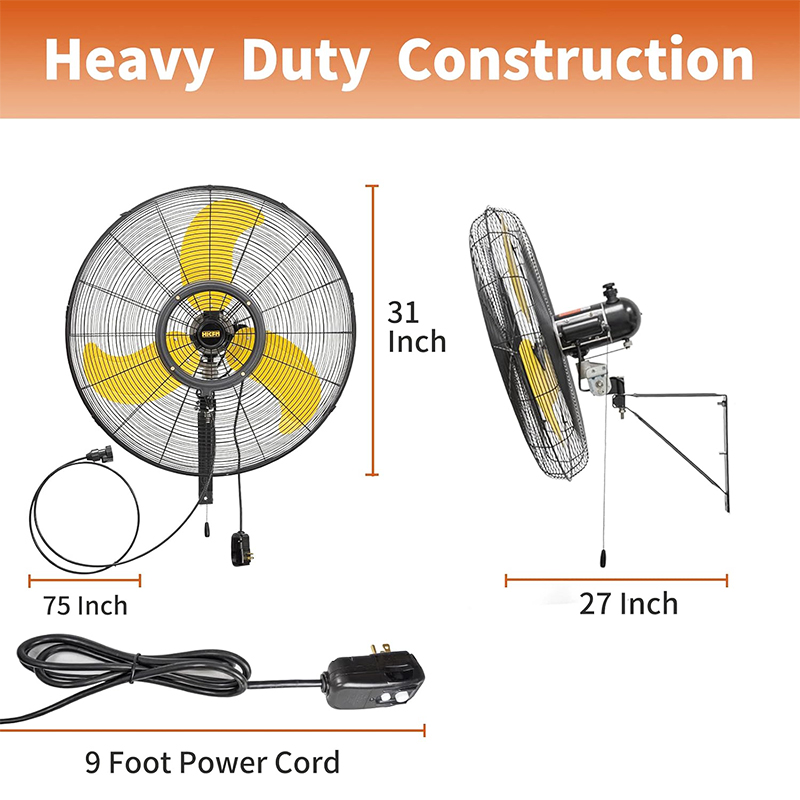 30 Inch Misting Outdoor Oscillation Weatherproof Wall Mounted Fan with IP44 Enclosure Motor, GFCI Plug, 9300 CFM 3-Speeds High Velocity Powerful Wall Fan, UL Outdoor Approved