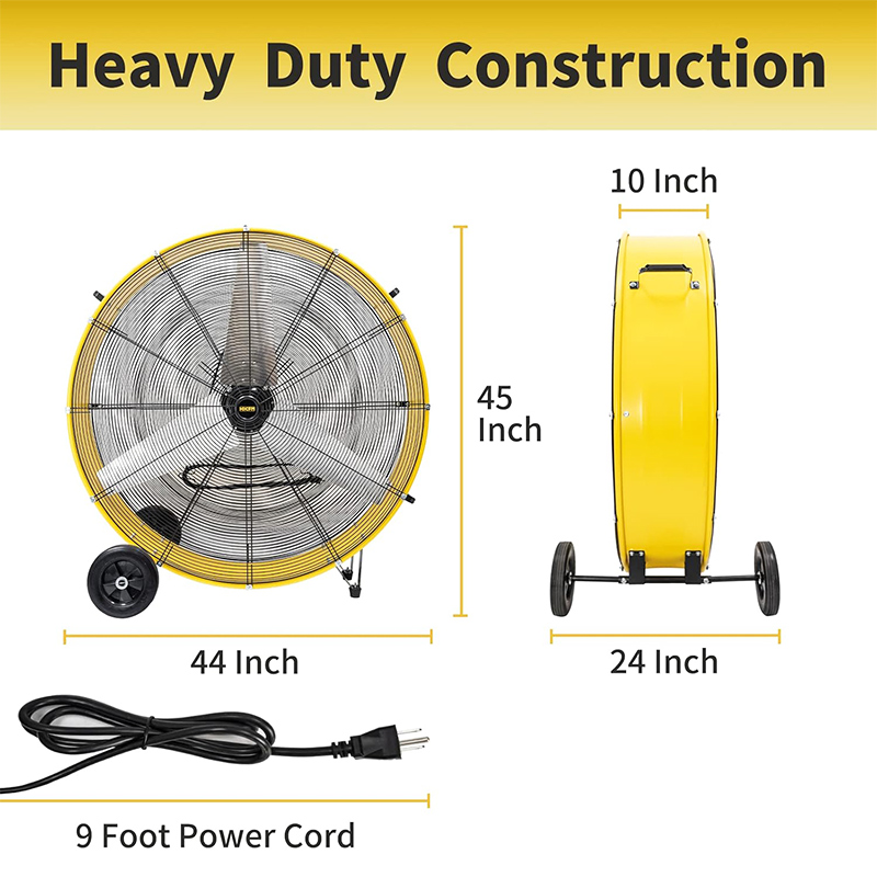 26800 CFM 42 Inch Industrial Drum Fan, 4/5HP Powerful Motor, Heavy Duty Barrel Structure, 8 Inch Wheels, Move Much Air for Warehouse, Garage Or Industrial Commercial Use - CUL Listed
