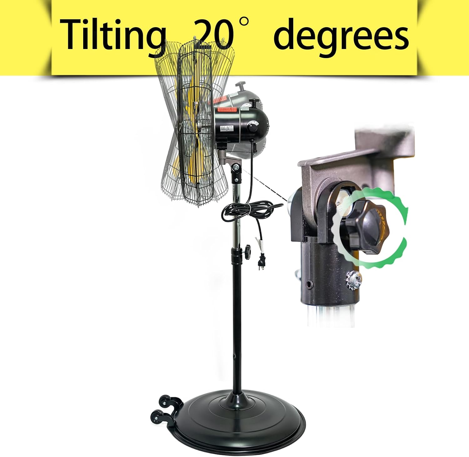 20 inch Tilting Pedestal Fan, 3-Speed 5000 CFM High Velocity Stand Up Fan with 1/5 Powerful Motor for Commercial Industrial Warehouse Gym Garage - UL Safety Listed