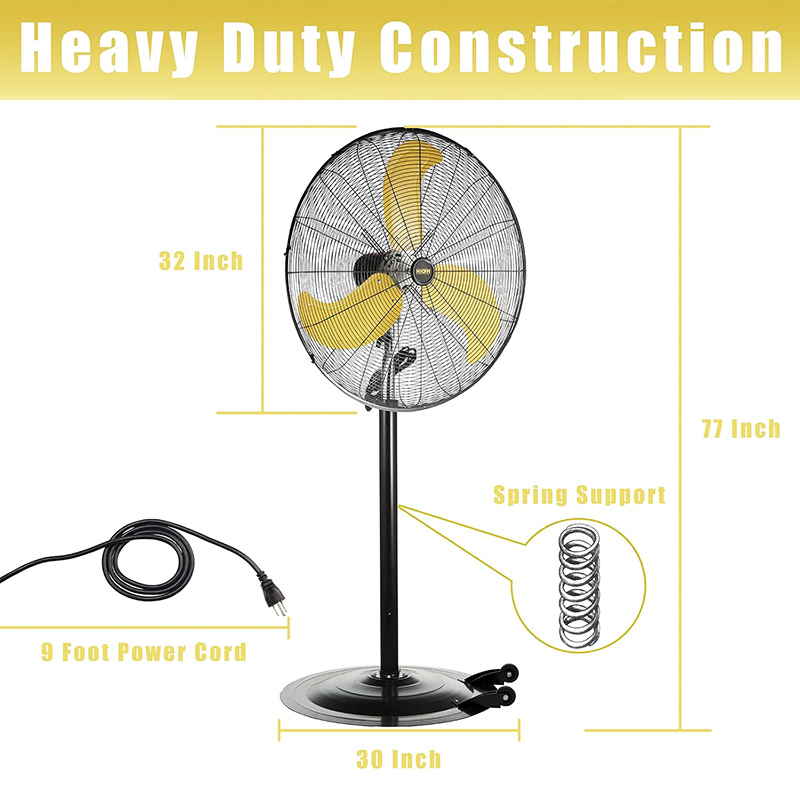 8300 CFM 30 Inch Heavy Duty High Velocity Pedestal Oscillating Fan with Powerful 1/3 HP Motor, Ball Bearing, 9 Feet Cord & Turbo Yellow Blade - UL Listed