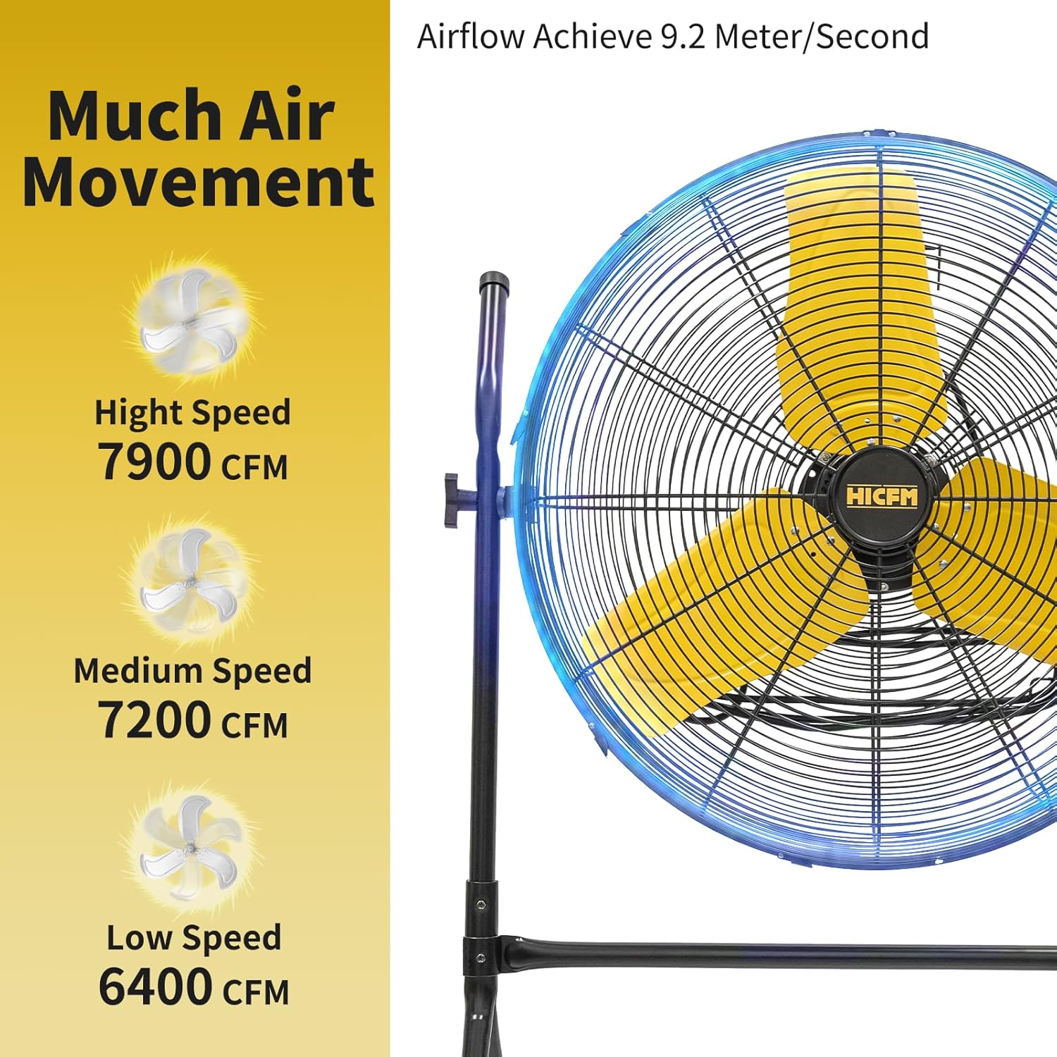 7900 CFM 24 inch Roll-About Tilt Stand Fan with Ball Bearing Powerful 2/5HP Motor, 9FT Cord, 180 Degree Tilting with Wheels for Industrial Use, UL Safety Listed