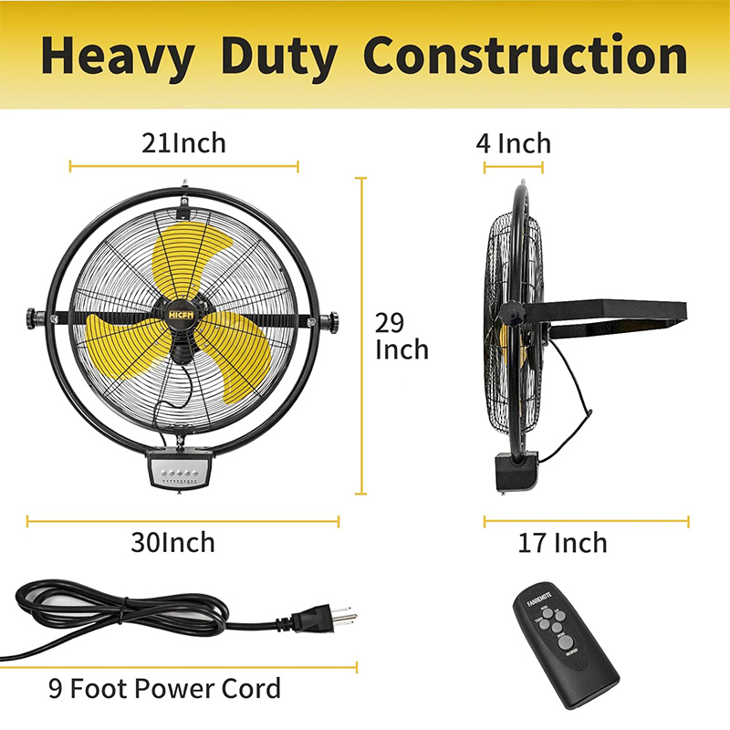 5000 CFM 20 inch Orbital Remote Control Wall Mounted Fan, 1/5HP Motor, Manual & Remote Operation, Timer, Oscillation & Tilting, 3 Speed, 9ft Power Cord Industrial and Commercial- UL Listed