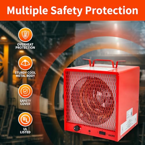 HICFM 240V Fan-Forced Industrial Space Heater 5600W, heats Up to 600 ft². with Fan Only Function, 6ft Cord, Integrated Thermostat Control, Carry Handle and Overheat Protection, UL Safety
