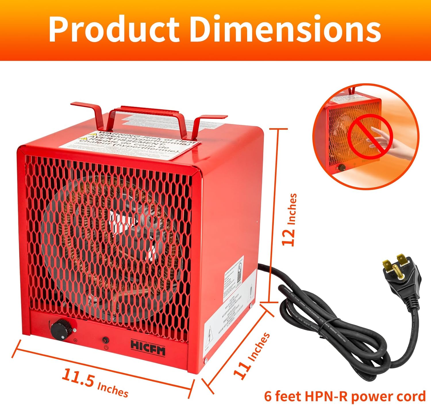 HICFM 240V Electric Garage Heater 4800W Fan-Forced Industrial Heater with Thermostat Control, Fast Heats Up to 500 ft² NEMA 6-30P Plug for Workshop or Factory - UL Listed