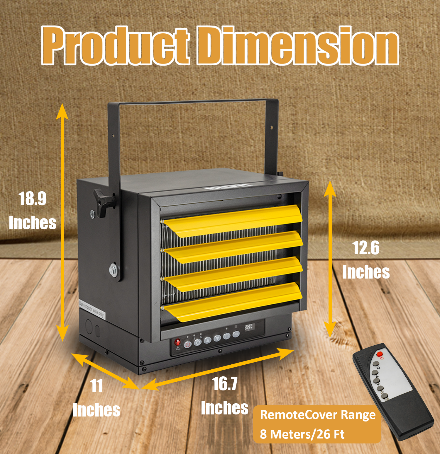 HICFM 7500-Watt 240-Volt Hardwired Electric Fan-Forced Industrial Heater, Wall/Ceiling Mounted, Build-in Digital Thermostat, Remote Control and 12-Hour Timer, Ideal for Garage, Workshop, UL Approved