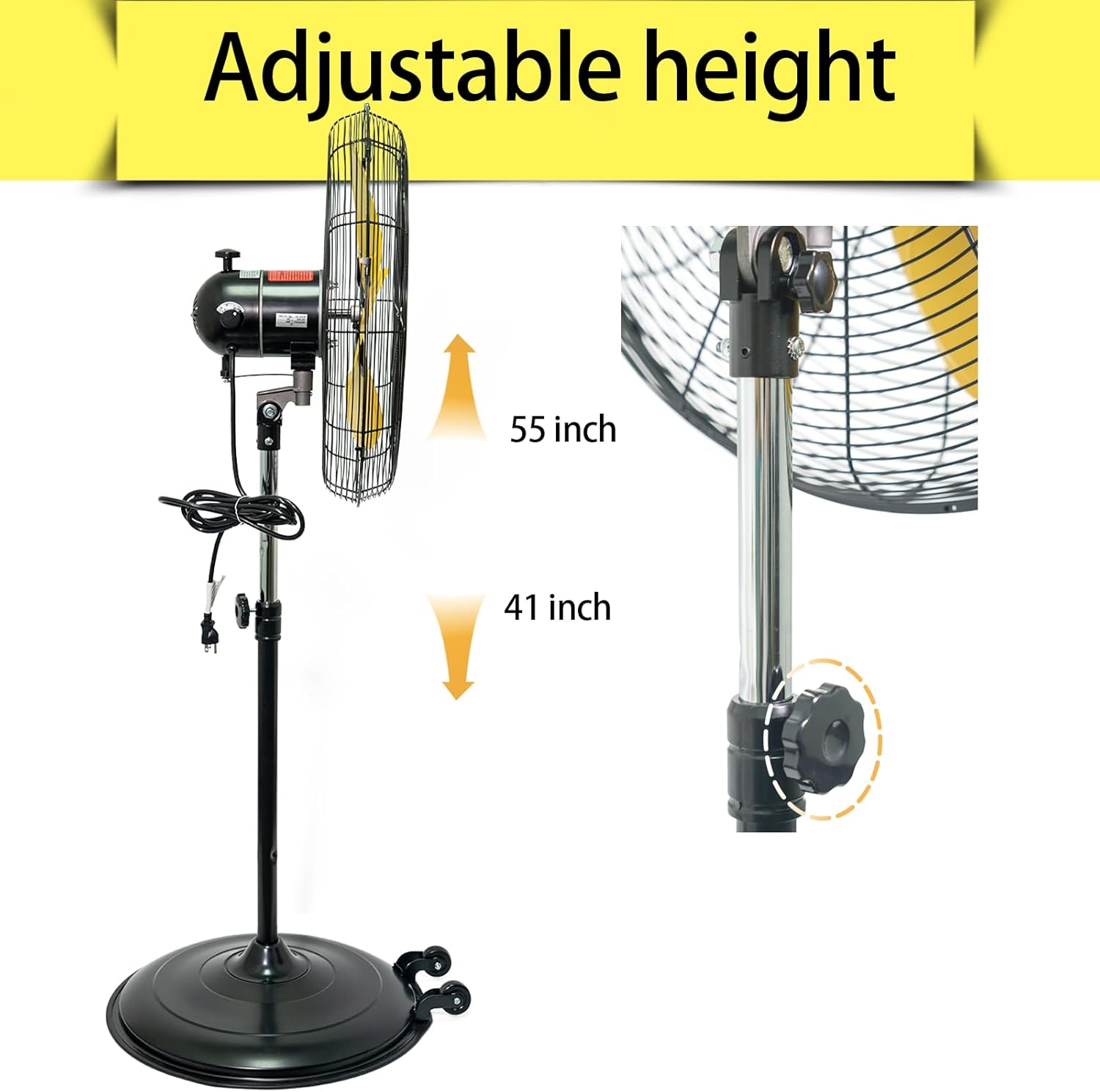 20 inch Tilting Pedestal Fan, 3-Speed 5000 CFM High Velocity Stand Up Fan with 1/5 Powerful Motor for Commercial Industrial Warehouse Gym Garage - UL Safety Listed
