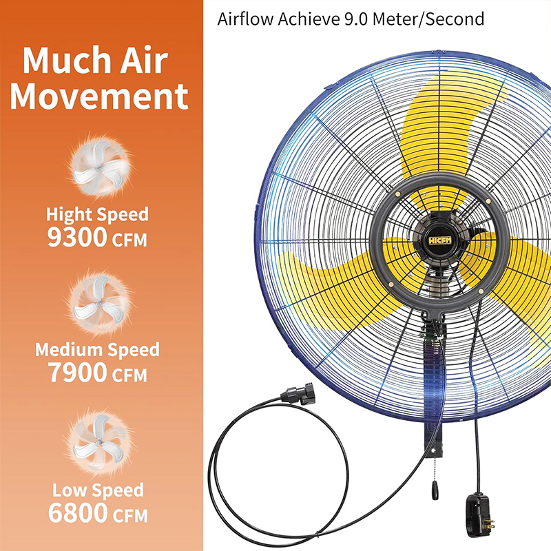 30 Inch Misting Outdoor Oscillation Weatherproof Wall Mounted Fan with IP44 Enclosure Motor, GFCI Plug, 9300 CFM 3-Speeds High Velocity Powerful Wall Fan, UL Outdoor Approved