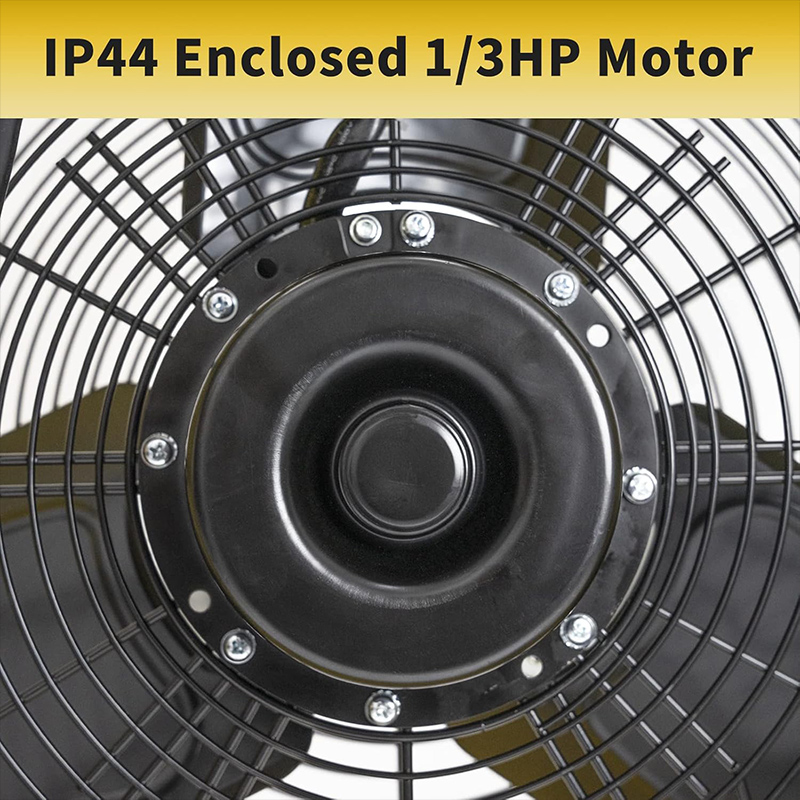 24 Inch Enclosed Motor Drum Fan with TEAO Sealed Powerful 1/3HP Motor, 9 Feet Cord, 9200 CFM 2-Speeds High Velocity, Safety Yellow Shop Fan, 180 Degree Tilting, Move Much Air, UL Approved