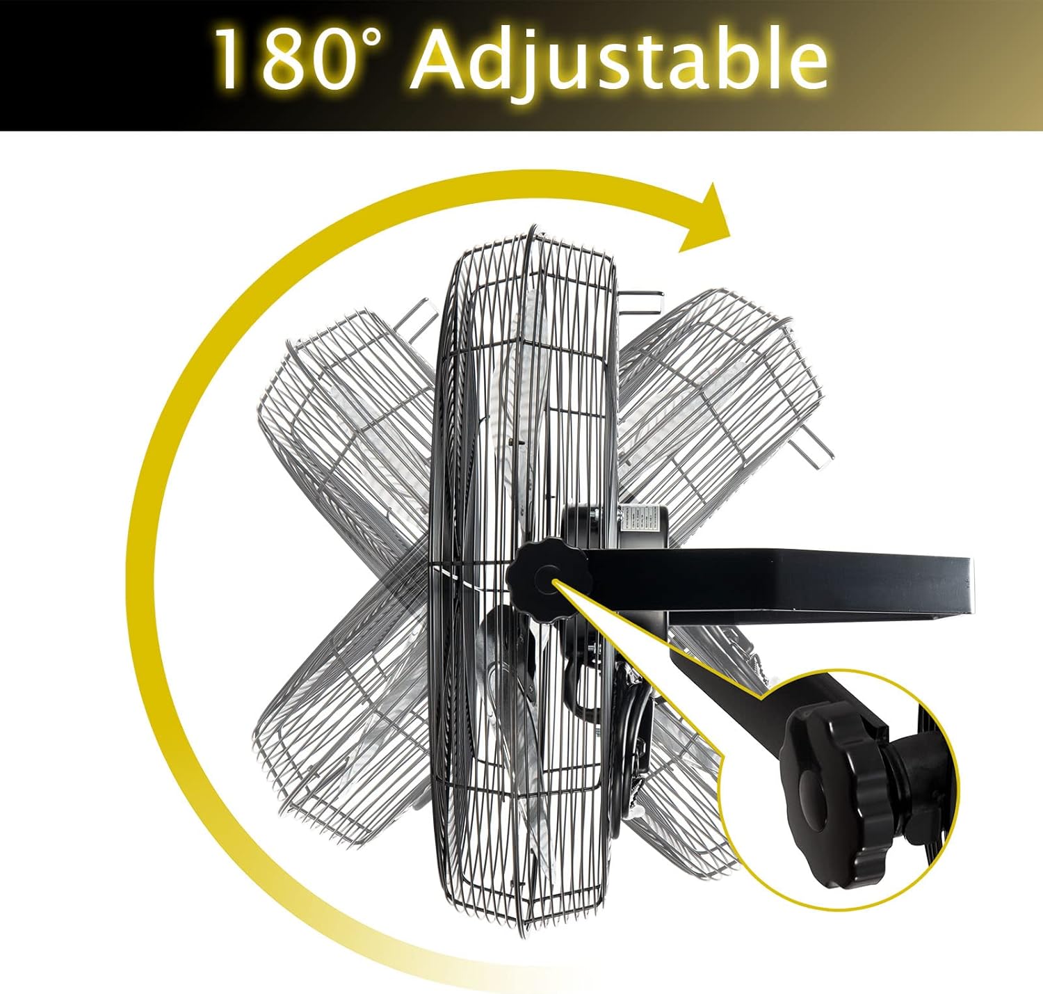 4600 CFM 18 inch High Velocity Wall Mounted Fan, TEAO Enclosure Motor, Safety Yellow Blade, 9 FT Cord, 180 Degree Tilting, 3 Speed Industrial Shop Fan for Patio, Garage Use - UL Listed