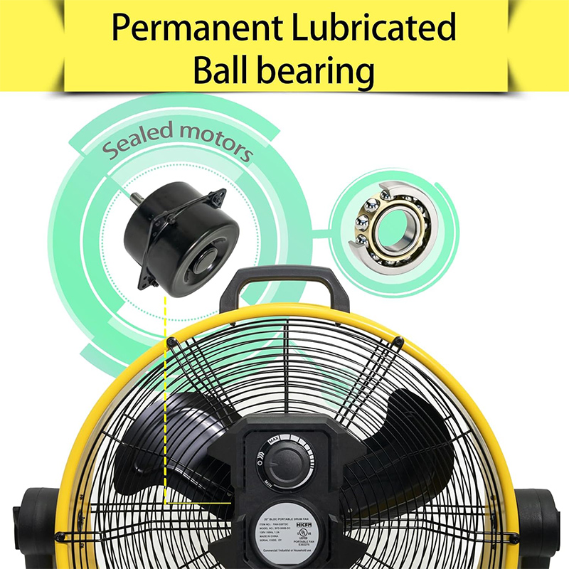 20 Inch DC Motor Drum Fan, 6100 CFM High-velocity Air Circulator with 180-degree Pivoting Head 3-speed 1/12 HP Motor Large Airflow Turbo Shop Floor Fan - UL Listed