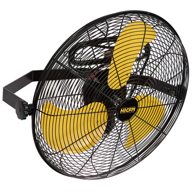 HiCFM 4600 CFM 18 inch Outdoor Safety Yellow Wall Mounted Fan with IP44 Enclosure Motor, Sealed Control Box, 9 FT Cord & GFCI Plug, 3-Speed Weatherproof for Patio, Workstation - UL Listed