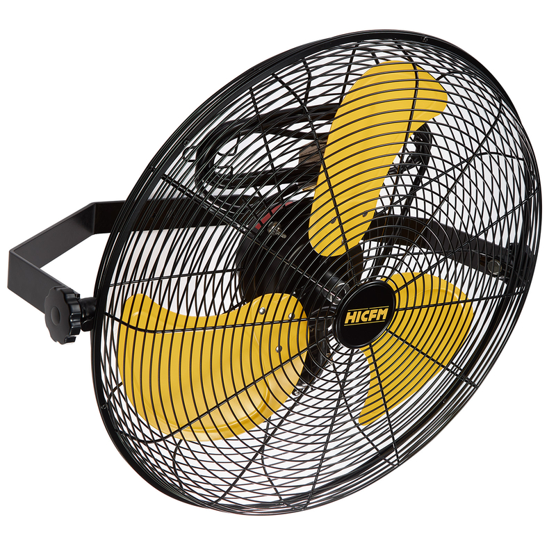 HiCFM 4600 CFM 18 inch Outdoor Safety Yellow Wall Mounted Fan with IP44 Enclosure Motor, Sealed Control Box, 9 FT Cord & GFCI Plug, 3-Speed Weatherproof for Patio, Workstation - UL Listed