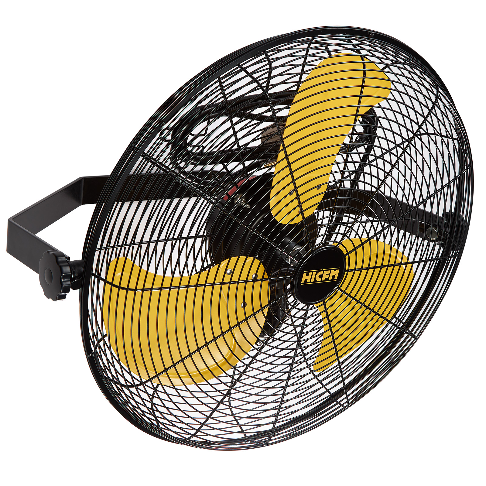 HiCFM 4600 CFM 18 inch Outdoor Safety Yellow Wall Mounted Fan with IP44 Enclosure Motor, Sealed Control Box, 9 FT Cord & GFCI Plug, 3-Speed Weatherproof for Patio, Workstation - UL Listed