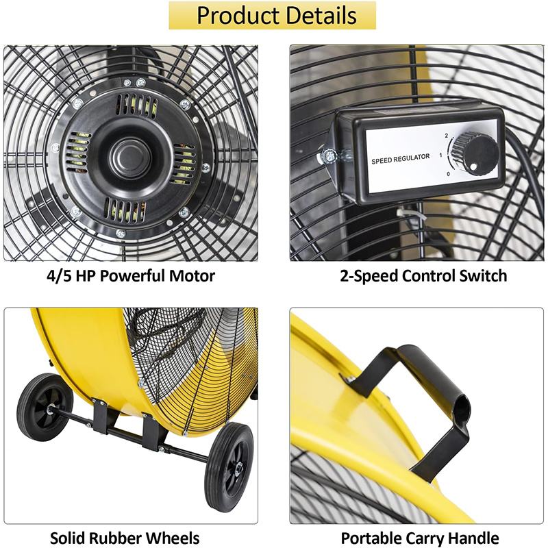 26800 CFM 42 Inch Industrial Drum Fan, 4/5HP Powerful Motor, Heavy Duty Barrel Structure, 8 Inch Wheels, Move Much Air for Warehouse, Garage Or Industrial Commercial Use - CUL Listed