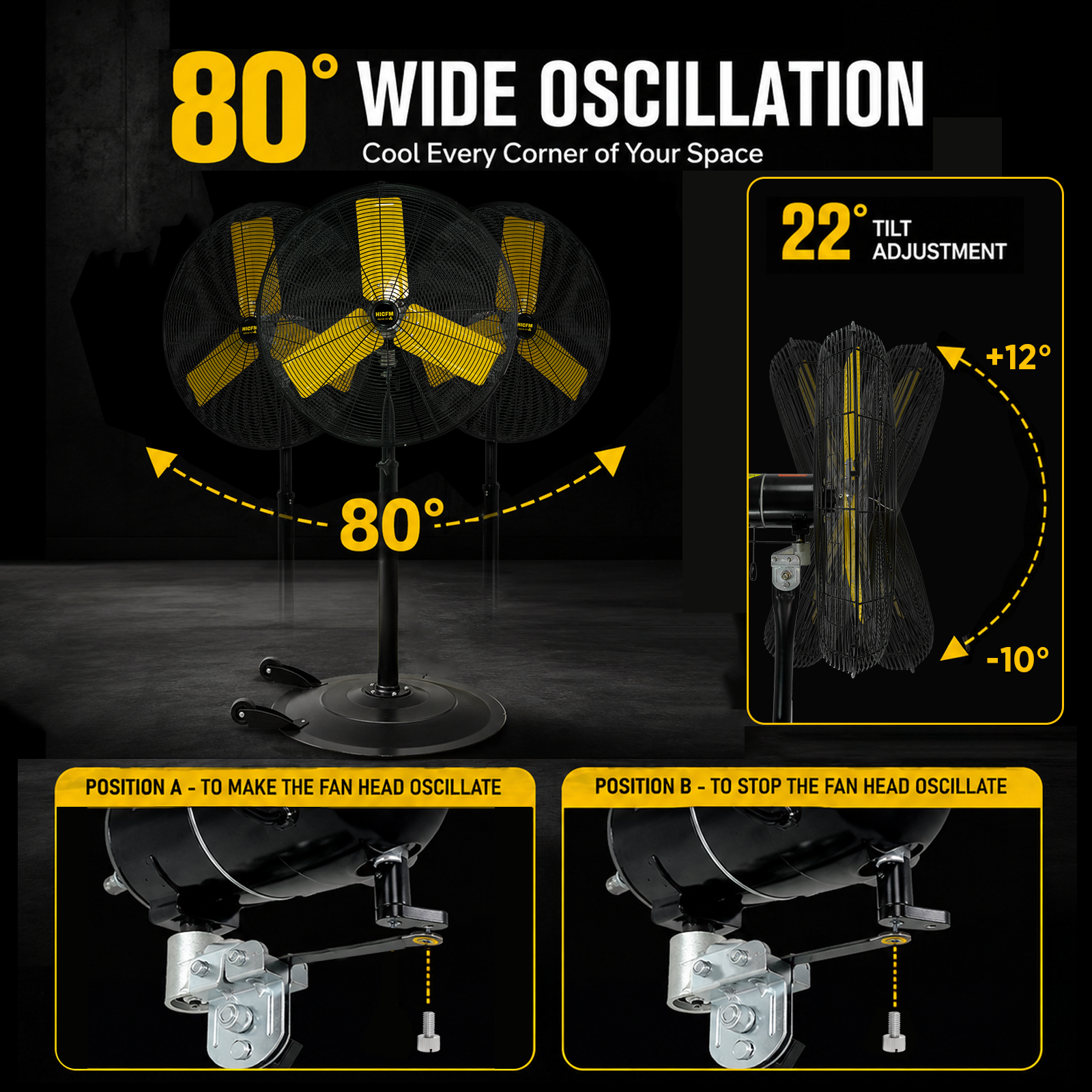 30 inch IP44 Outdoor Oscillation Pedestal Fan, 1/3 HP Powerful Sealed Motor, Base Wheels & Stand Adjustable, High-Velocity Industrial Shop Fan with Misting Kit