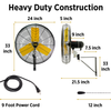 24” Outdoor Commercial Oscillation Wall Fan, 8300 CFM IP44 Waterproof, 3 Speed Heavy Duty Metal Wall Mounted Fan Adjustable Tilt for Patio, Warehouse, Garage, Factory