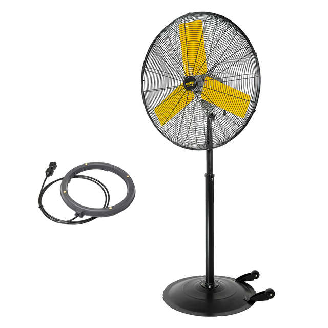30 inch IP44 Outdoor Oscillation Pedestal Fan, 1/3 HP Powerful Sealed Motor, Base Wheels & Stand Adjustable, High-Velocity Industrial Shop Fan with Misting Kit