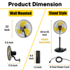 22in Powerful Pedestal Fan, 9 Speeds with 3 modes, 80&deg; Oscillating and 60&deg; Tilting Design, Adjustable Height Stand Fan with Wall Mounted Bracket for Garage, Warehouse, Industrial and Commercial
