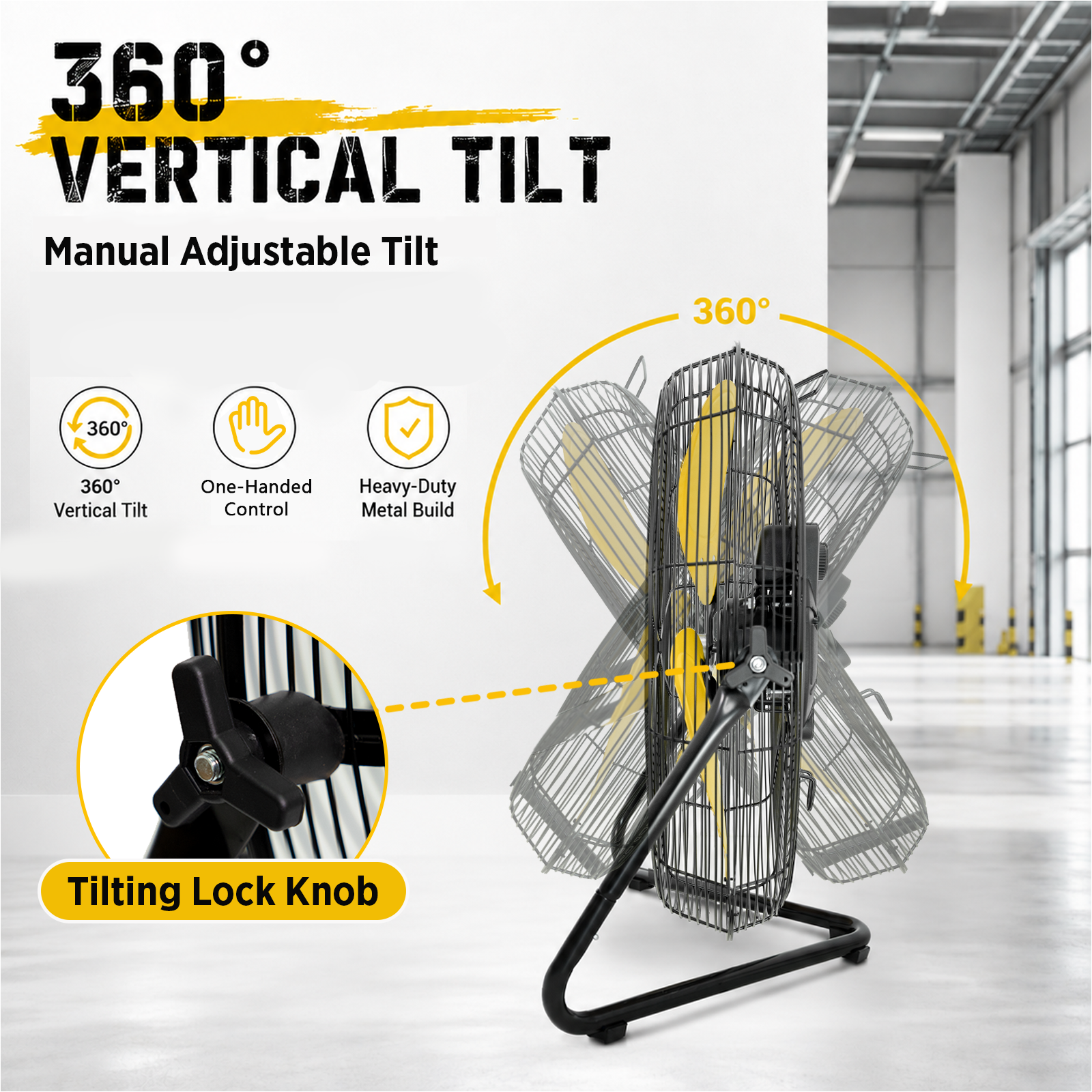 【New Technology】HICFM new TEAO enclosed motor with maximum airflow up to 6200 CFM and air speed even reach significant 10 Meter/Second, much stronger than normal 20inch circulation. Complete sealed mo