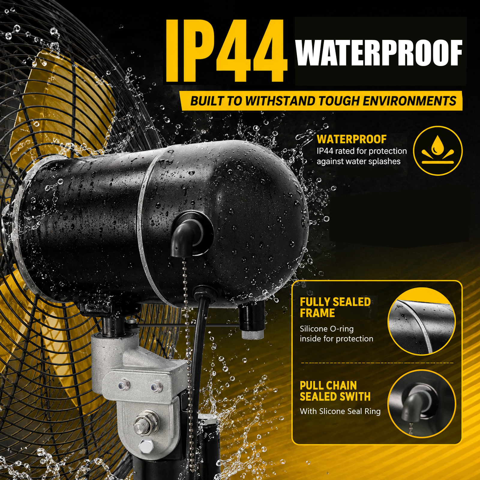 24” Outdoor Commercial Oscillation Wall Fan, 8300 CFM IP44 Waterproof, 3 Speed Heavy Duty Metal Wall Mounted Fan Adjustable Tilt for Patio, Warehouse, Garage, Factory