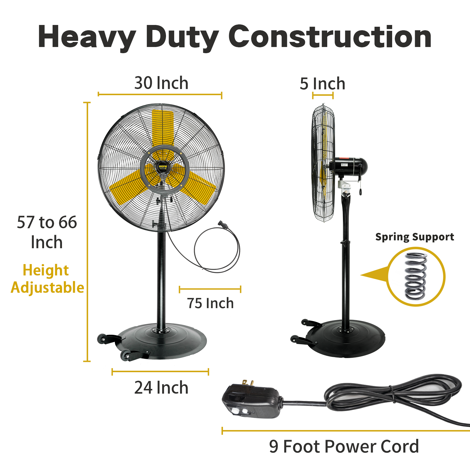 30 inch IP44 Outdoor Oscillation Pedestal Fan, 1/3 HP Powerful Sealed Motor, Base Wheels & Stand Adjustable, High-Velocity Industrial Shop Fan with Misting Kit